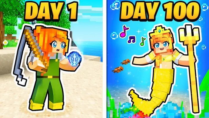 I Survived 100 DAYS as a MERMAID in Minecraft...