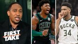 FIRST TAKE "Celtics be favorites in the NBA" Stephen A. "claims" Celtics' defense eclipses Giannis
