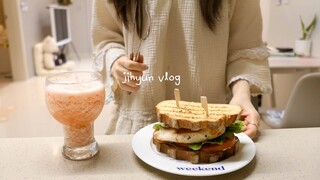 Vlog | 호텔에서 애프터눈티 세트 🍰 새해맞이 떡국, PT다녀온 후 통밀빵 샌드위치, 퇴근 후 짬뽕, 도시락으로 스팸마요, 여성 의류 디자인, 직장인 브이로그