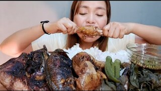 INIHAW NA ULO NG TUNA,TILAPIA AT MANOK AT STEAM VEGGIES MUKBANG