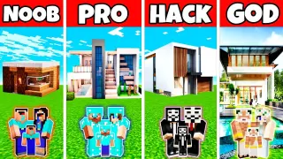 Minecraft Battle: FAMILY PRIME MODERN HOUSE BUILD CHALLENGE - NOOB vs PRO vs HACKER vs GOD