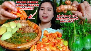 MAKAN LALAPAN KUNYIT MENTAH JENGKOL MENTAH OSENG JAMUR SAMBEL TERASI CABE RAWIT#mukbanglalapanmentah