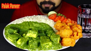 Delicious PALAK PANEER, Cauliflower Pakoda, Tomato, Cucumber and Rice ASMR MUKBANG | #LiveToEATT