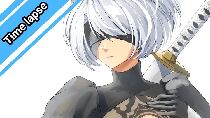 2b niar automata anime digital speed drawing time lapse