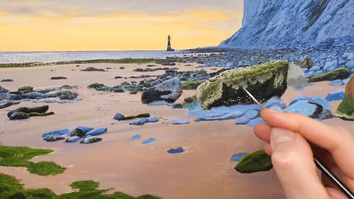 Vẽ tranh sơn dầu| Ngọn hải đăng bên bờ biển