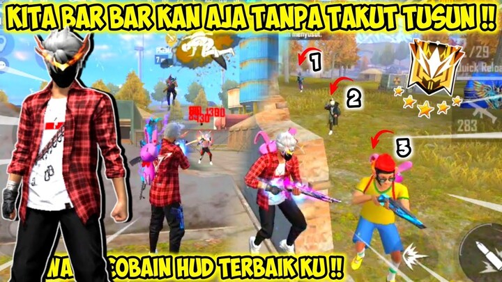 GAMEPLAY BAR BAR DI RANK GRANDMASTER PAKE COSTUM HUD 2 JARI TERBAIK KU AUTO PANEN KILL - FREE FIRE