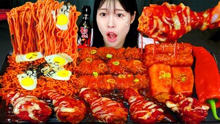 ASMR MUKBANG| 직접 만든 불닭 버섯 양념치킨 먹방 & 레시피 FRIED CHICKEN AND FIRE NOODLES EATING