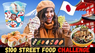 $100 STREET Food Challenge in JAPAN || GOLD ICE CREAM, BUBBLE TEA ..