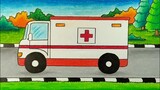 Cara menggambar mobil ambulan || Belajar menggambar dan mewarnai mobil