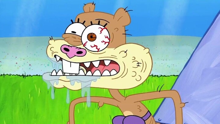 Sandy has no way out and can only be forced to eat dark food. SpongeBob is so mean.