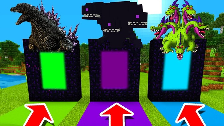 Minecraft PE : DO NOT CHOOSE THE WRONG DIMENSION! (Godzilla, Wither Storm & Hydra Dragon)