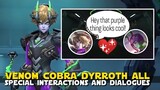 DYRROTH COBRA VENOM SKIN SECRET SPECIAL INTERACTIONS AND ALL VOICELINES/DIALOGUES | MOBILE LEGENDS