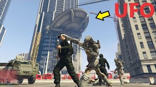 GTA 5 Đĩa Bay UFO Chở Người Ngoài Hành Tinh Lao Vào Toà Nhà FBI | CSCĐ Chạm Trán Predator Siêu Mạnh