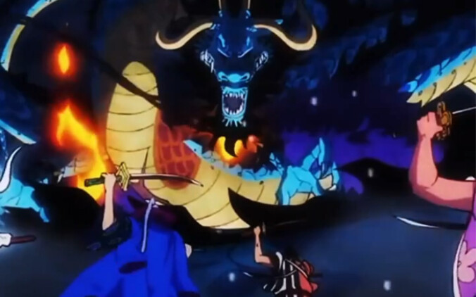 Oden slashed Kaido directly, reappearing the two-sword style, burning to the point of explosion