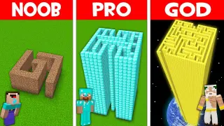 TALLEST MAZE BUILD CHALLENGE! HIGHEST MAZE HOUSE in Minecraft NOOB vs PRO vs GOD!