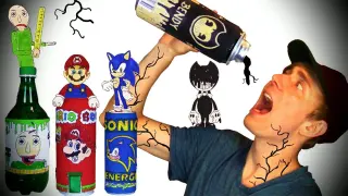 DO NOT DRINK BENDY 😈 Baldi + Mario + Sonic - DIY Drink Cans & Coloring Page