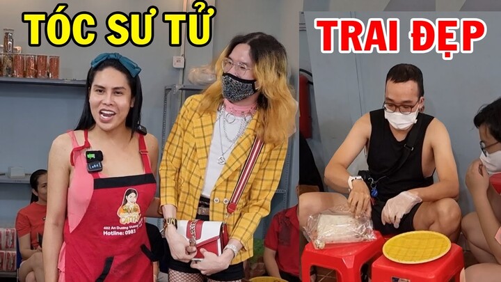 Em gái tóc sư tử và Trai đẹp cơ bắp ghé quán DIVA Cát Thy bánh tráng trộn - Ẩm thực Cha Rồng