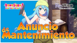 Konosuba Fantastic Days Global / ANUNCIO DE MANTENIMIENTO / LLEGA LA COLABORACIÓN CON RE: ZERO