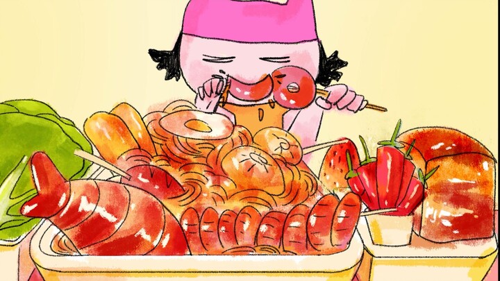 [Food Animation 5] Spicy turkey noodles & lobster & braised pork & sausage, spicy crayfish skewers