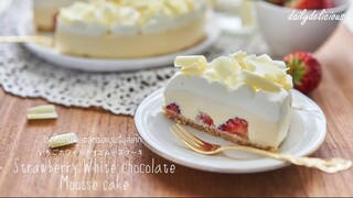 ไวท์ช็อกโกแลตสตรอเบอรี่มูสเค้ก/ Strawberry White chocolate mousse cake/ いちごホワイトチョコムースケーキ