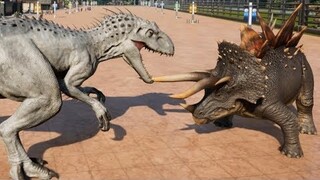 Jurassic World Evolution - 2 Stegoceratops & 2 Indominus Rex Breakout & Fight! (1080p 60FPS)