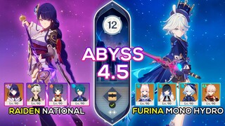 C0 Raiden National & C0 Furina Mono Hydro | Spiral Abyss 4.5 | Genshin Impact