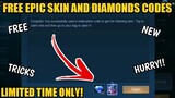 FREE EPIC SKIN AND DIAMONDS CODES! LIMITED TIME ONLY IN MOBILE LEGENDS BANG BANG