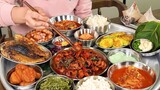 먹방 :) 쟁반 가득 한상(주꾸미볶음, 매운 소고기 무국, 호박전, 비엔나 소시지, 미니돈가스, 굴비구이). korean food mukbang.