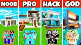 Minecraft: PRIME MODERN HOUSE BUILD CHALLENGE - NOOB vs PRO vs HACKER vs GOD