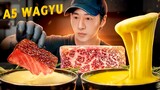 ASMR JAPANESE A5 WAGYU with STRETCHY CHEESE FONDUE & YAKINIKU SAUCE MUKBANG | COOKING & EATING ASMR