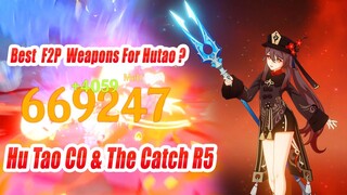 Hu Tao C0 & The Catch R5 Damage Showcase Gameplay - Best F2P Weapons For Hutao