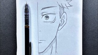 Anime sketch | how to draw itadori half face step-by-step easy