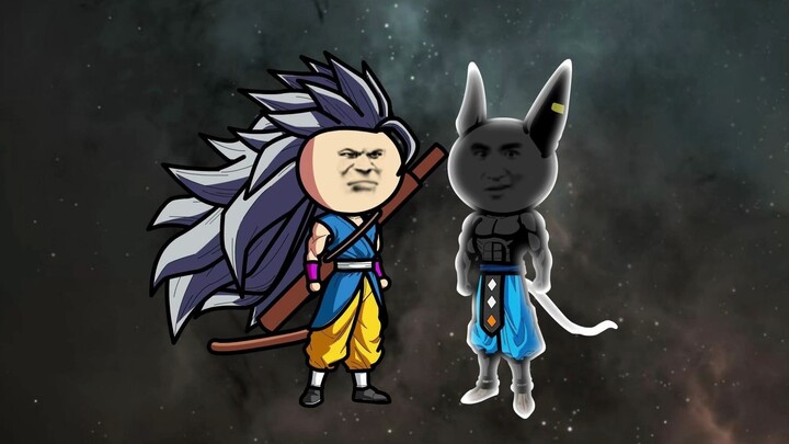 Sun Wukong menggunakan Super Saiyan 3 Ultra Instinct untuk melawan Beerus dalam Bentuk Kehancuran.