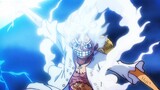 Luffy holds a lightning bolt!