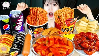 ASMR MUKBANG| 편의점 직접 만든 불닭 떡볶이 양념치킨 김밥 먹방 & 레시피 FRIED CHICKEN AND Tteokbokki EATING