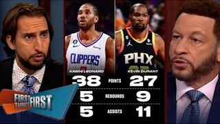 FIRST THINGS FIRST | Nick Wright reacts Kawhi outplays KD as Clippers def Suns 115-110 in game 1