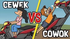 Cewek Nakal Vs Cowok Bar Bar, Saat Naik Motor - Kartun Lucu Acing