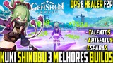 AS MELHORES BUILD F2P Para KUKI SHINOBU ! SUB DPS e HEALER, ARTEFATOS E ESPADA- Genshin Impact Guia