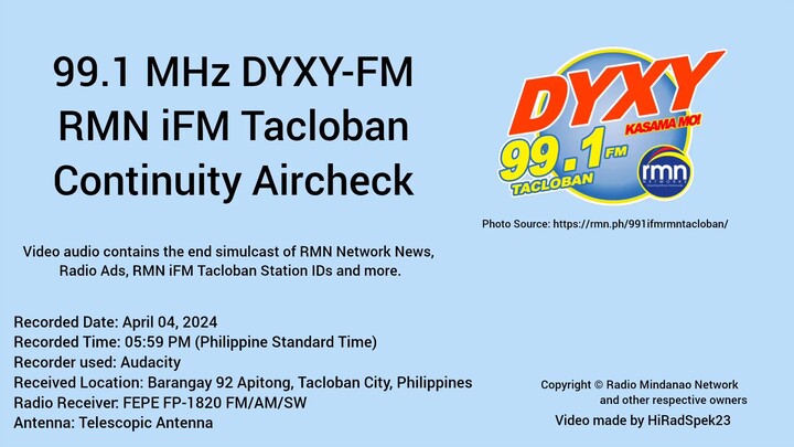99.1 MHz DYXY-FM RMN iFM Tacloban Continuity Aircheck