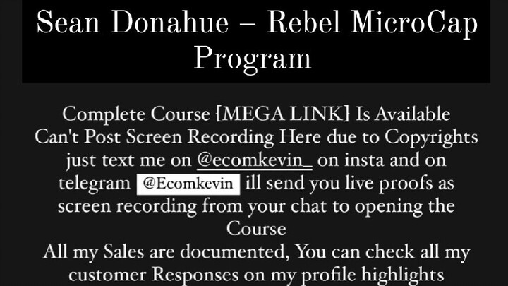 Sean Donahue – Rebel MicroCap Program course is available at low cost intrested person's DM me yes