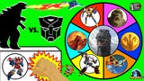 GODZILLA vs TRANSFORMERS Spinning Wheel Slime Game w/ Rodan, Mothra + Transformer Toys