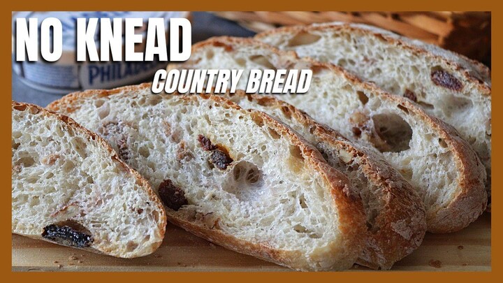 ขนมปังไม่นวด (ไม่นม,เนย,ไข่,น้ำตาล)ใส่ลูกเกดและถั่ววอลนัท |  No Knead Raisins  Walnuts Country Bread