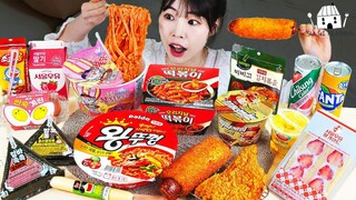 ASMR MUKBANG| 편의점 직접 만든 불닭 떡볶이 치킨 김밥 디저트 먹방 & 레시피 FRIED CHICKEN AND Tteokbokki EATING