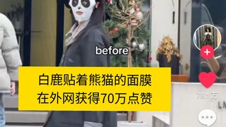 白鹿贴着熊猫的面膜在外网获得70万点赞