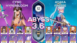 NEW Spiral Abyss 3.6 Cyno HyperBloom & Ayaka Freeze Team Floor 12 9 stars Genshin Impact