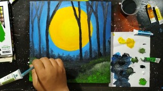 SUN IN THE DARK SCENERY || ACRYLIC PAINTING