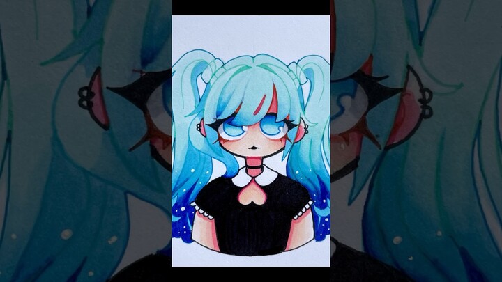 DRAWING sad anime girl with blue hair