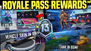 M13 AND M14 ROYALE PASS 1 TO 50 REWARDS | VEHICLE SKIN IN M14 | S19 RETURNS | TANK IN PUBG/BGMI !