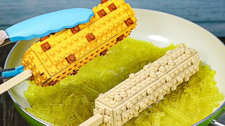 LEGO Mozzarella Cheese Corn Dog สูตรพิเศษ - Lego Food Stop Motion Cooking ASMR