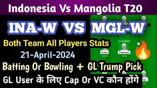 INA-W vs MGL-W Dream11 Team, Ina W vs Mgl W Dream11 Prediction | Ina W vs Mgl W Dream11 | Indonesia